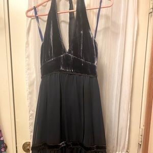Indigo Velvet Halter Dress